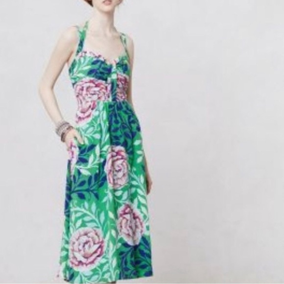 Moulinette Soeurs Dresses & Skirts - Moulinette Soeurs Anthropologie Women green Floral Silk Midi Dress size 0